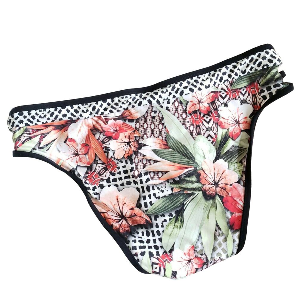 JETS by Jessika Allen Hawaiian floral print strappy swim bikini bottom Sz 6 NEW - Picture 2 of 8